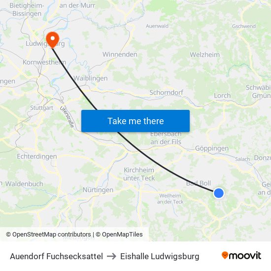 Auendorf Fuchsecksattel to Eishalle Ludwigsburg map