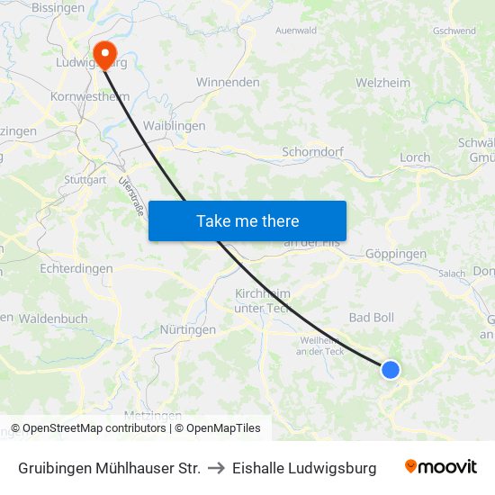 Gruibingen Mühlhauser Str. to Eishalle Ludwigsburg map