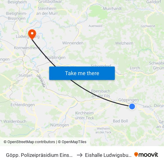 Göpp. Polizeipräsidium Einsatz to Eishalle Ludwigsburg map