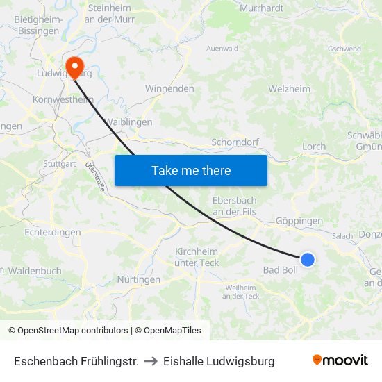 Eschenbach Frühlingstr. to Eishalle Ludwigsburg map