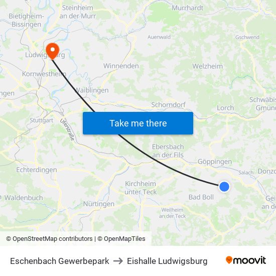 Eschenbach Gewerbepark to Eishalle Ludwigsburg map