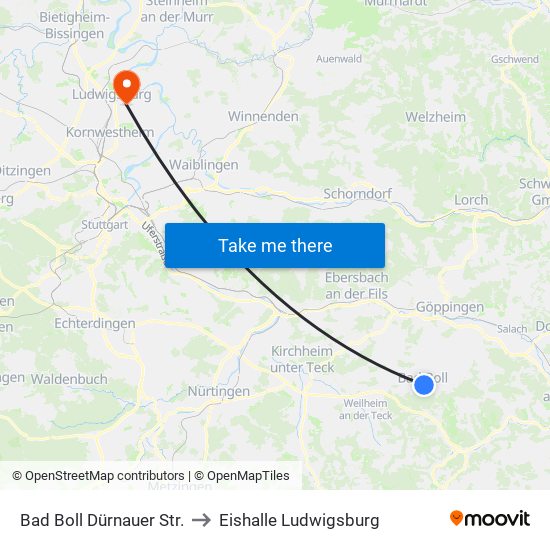 Bad Boll Dürnauer Str. to Eishalle Ludwigsburg map