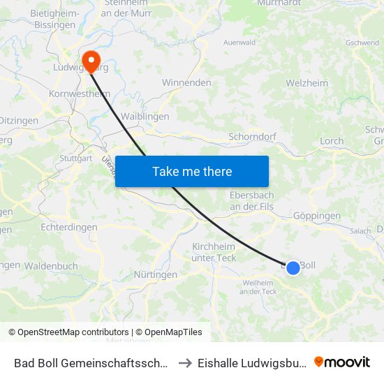 Bad Boll Gemeinschaftsschule to Eishalle Ludwigsburg map