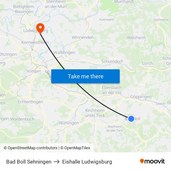 Bad Boll Sehningen to Eishalle Ludwigsburg map