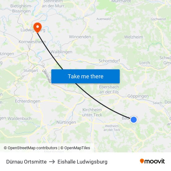 Dürnau Ortsmitte to Eishalle Ludwigsburg map