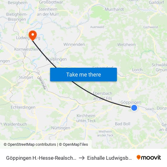 Göppingen H.-Hesse-Realschule to Eishalle Ludwigsburg map