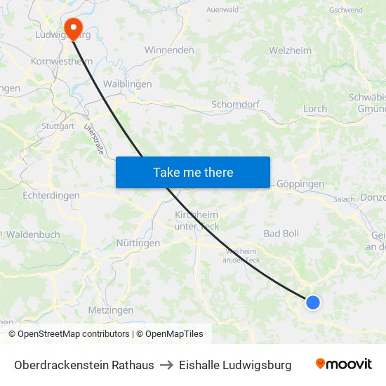 Oberdrackenstein Rathaus to Eishalle Ludwigsburg map