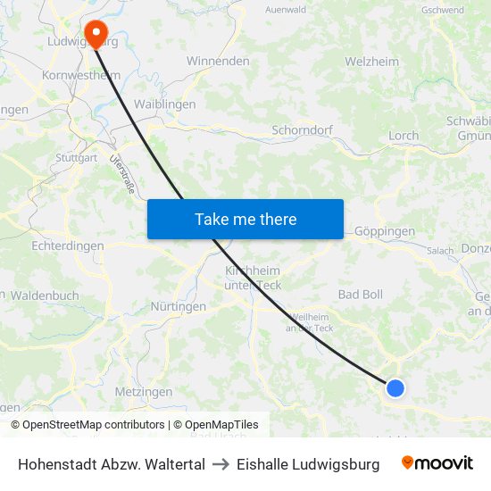 Hohenstadt Abzw. Waltertal to Eishalle Ludwigsburg map