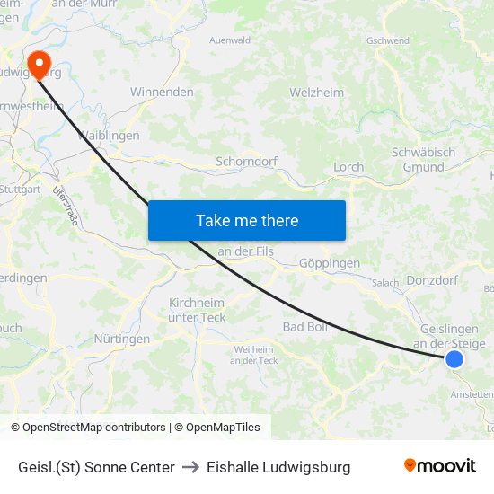 Geisl.(St) Sonne Center to Eishalle Ludwigsburg map