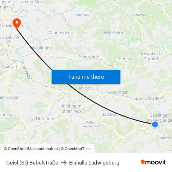 Geisl.(St) Bebelstraße to Eishalle Ludwigsburg map