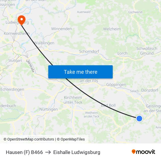 Hausen (F) B466 to Eishalle Ludwigsburg map