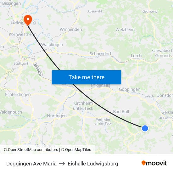 Deggingen Ave Maria to Eishalle Ludwigsburg map