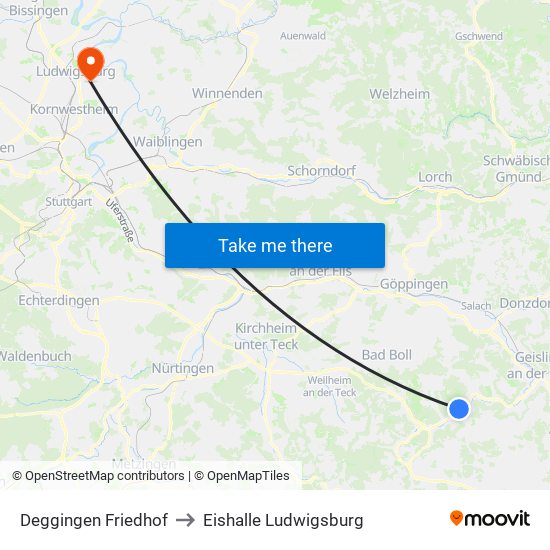 Deggingen Friedhof to Eishalle Ludwigsburg map