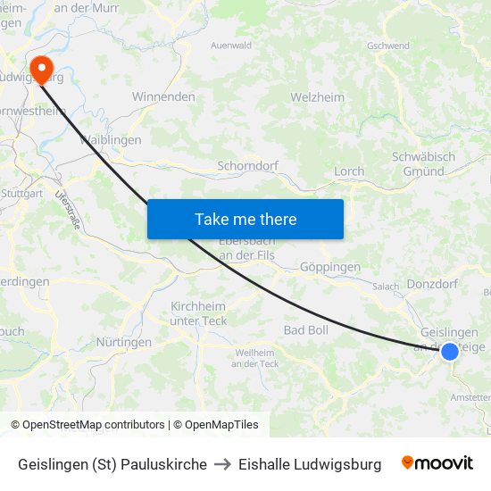 Geislingen (St) Pauluskirche to Eishalle Ludwigsburg map