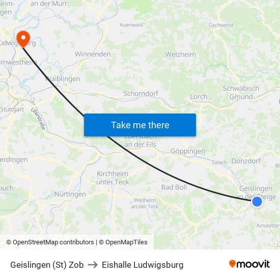 Geislingen (St) Zob to Eishalle Ludwigsburg map