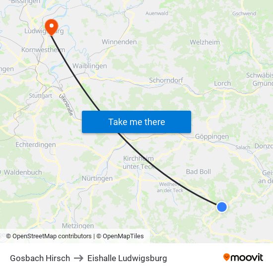 Gosbach Hirsch to Eishalle Ludwigsburg map