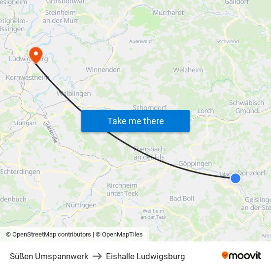 Süßen Umspannwerk to Eishalle Ludwigsburg map