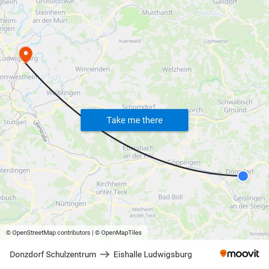 Donzdorf Schulzentrum to Eishalle Ludwigsburg map