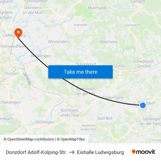 Donzdorf Adolf-Kolping-Str. to Eishalle Ludwigsburg map