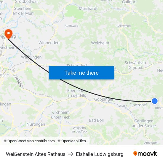 Weißenstein Altes Rathaus to Eishalle Ludwigsburg map