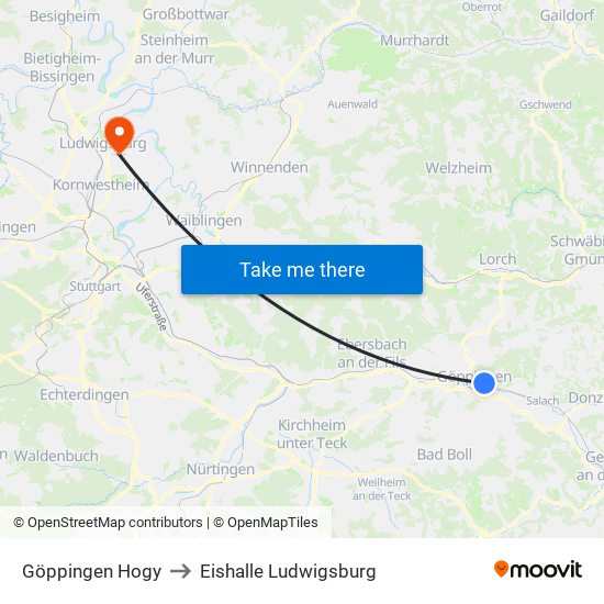 Göppingen Hogy to Eishalle Ludwigsburg map
