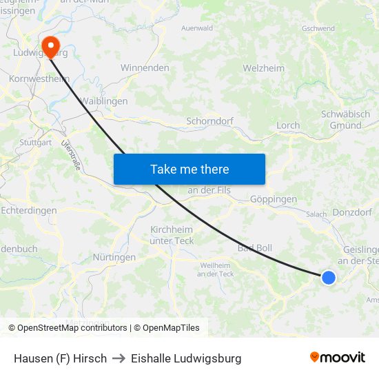 Hausen (F) Hirsch to Eishalle Ludwigsburg map