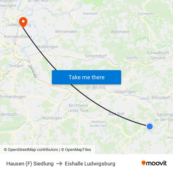 Hausen (F) Siedlung to Eishalle Ludwigsburg map