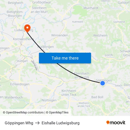 Göppingen Whg to Eishalle Ludwigsburg map