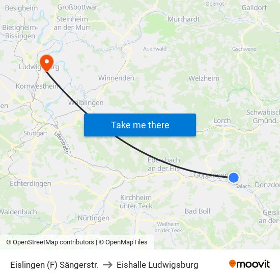 Eislingen (F) Sängerstr. to Eishalle Ludwigsburg map