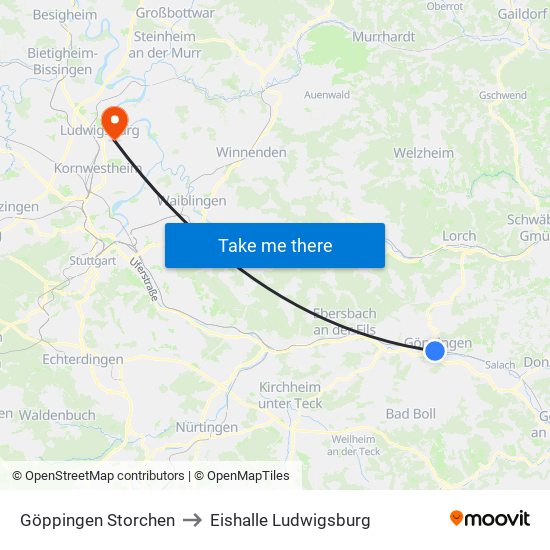 Göppingen Storchen to Eishalle Ludwigsburg map