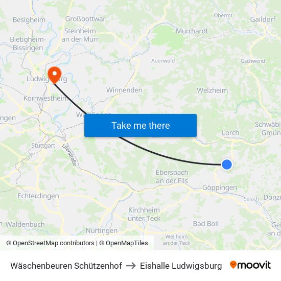 Wäschenbeuren Schützenhof to Eishalle Ludwigsburg map