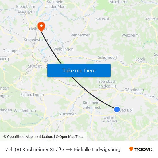Zell (A) Kirchheimer Straße to Eishalle Ludwigsburg map