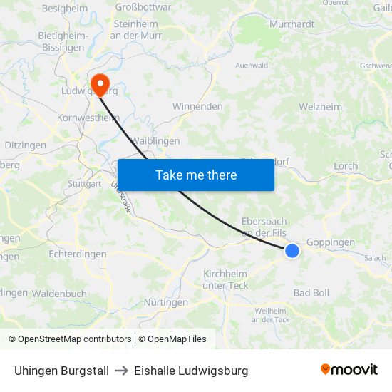 Uhingen Burgstall to Eishalle Ludwigsburg map