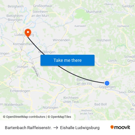 Bartenbach Raiffeisenstr. to Eishalle Ludwigsburg map