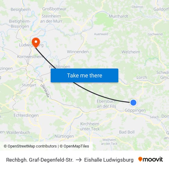 Rechbgh. Graf-Degenfeld-Str. to Eishalle Ludwigsburg map