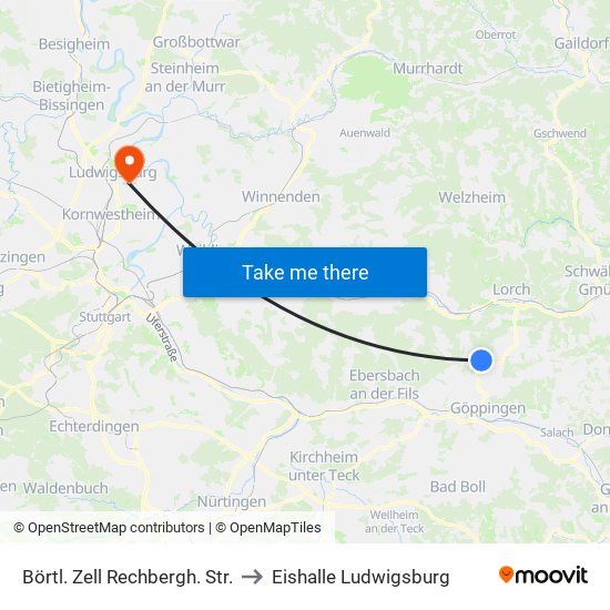 Börtl. Zell Rechbergh. Str. to Eishalle Ludwigsburg map