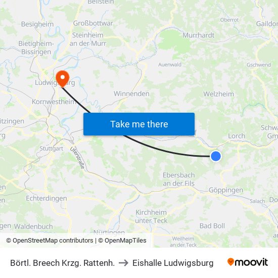 Börtl. Breech Krzg. Rattenh. to Eishalle Ludwigsburg map