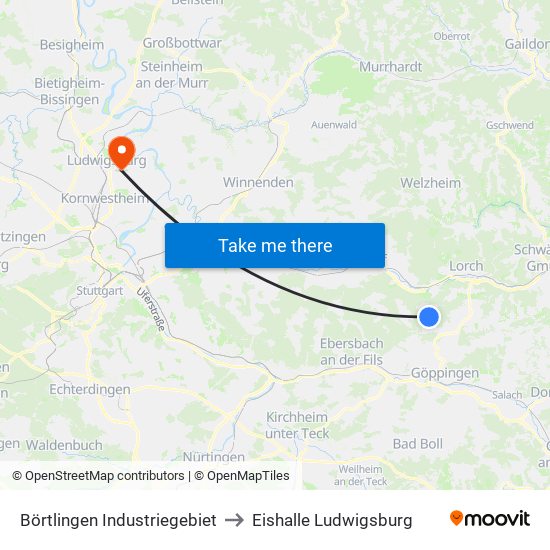 Börtlingen Industriegebiet to Eishalle Ludwigsburg map