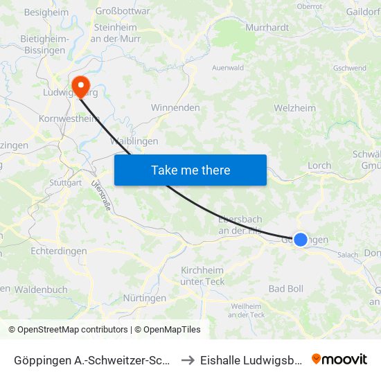 Göppingen A.-Schweitzer-Schule to Eishalle Ludwigsburg map