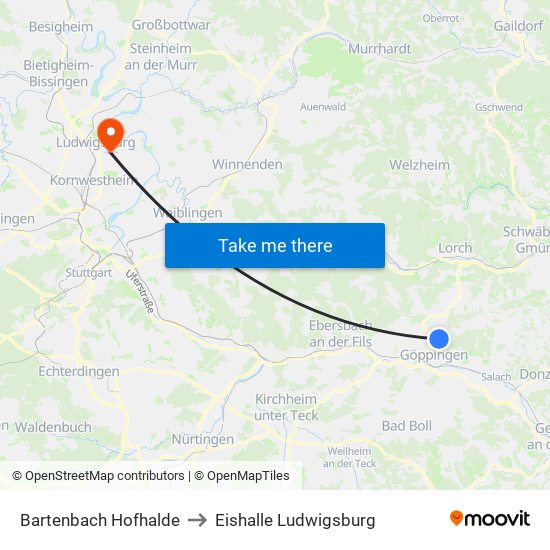 Bartenbach Hofhalde to Eishalle Ludwigsburg map
