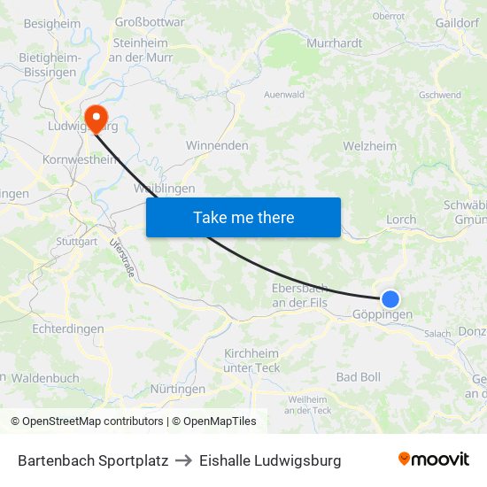 Bartenbach Sportplatz to Eishalle Ludwigsburg map