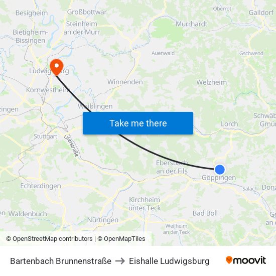 Bartenbach Brunnenstraße to Eishalle Ludwigsburg map