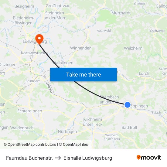 Faurndau Buchenstr. to Eishalle Ludwigsburg map