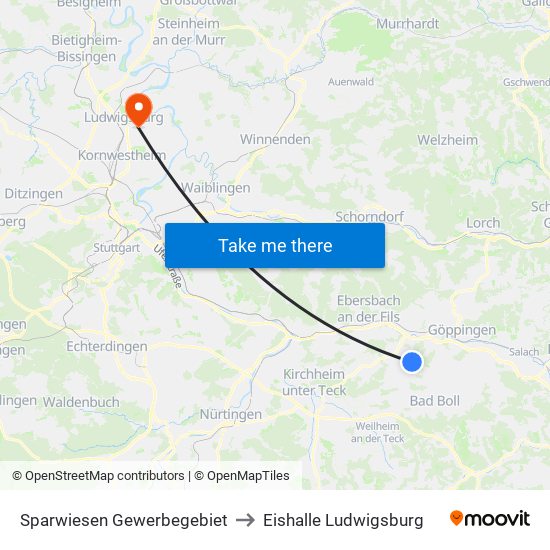 Sparwiesen Gewerbegebiet to Eishalle Ludwigsburg map