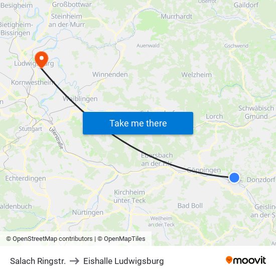 Salach Ringstr. to Eishalle Ludwigsburg map