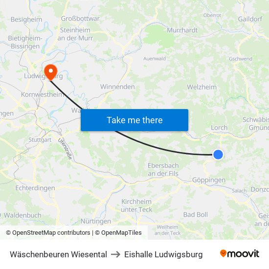 Wäschenbeuren Wiesental to Eishalle Ludwigsburg map