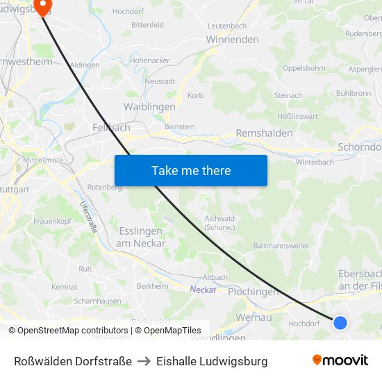 Roßwälden Dorfstraße to Eishalle Ludwigsburg map