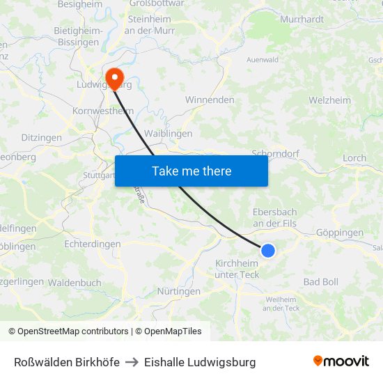 Roßwälden Birkhöfe to Eishalle Ludwigsburg map