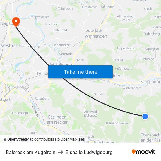 Baiereck am Kugelrain to Eishalle Ludwigsburg map