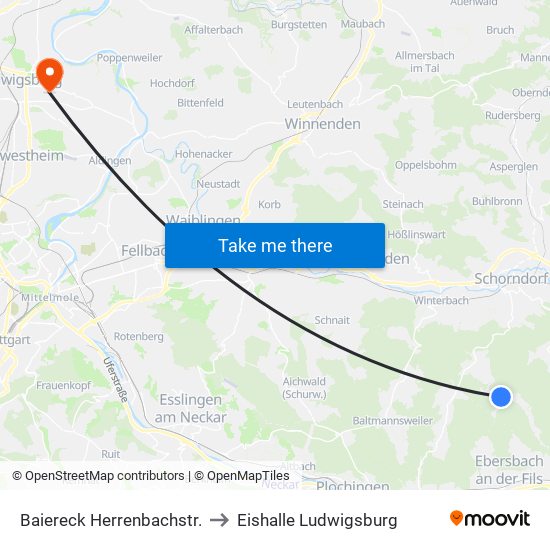 Baiereck Herrenbachstr. to Eishalle Ludwigsburg map